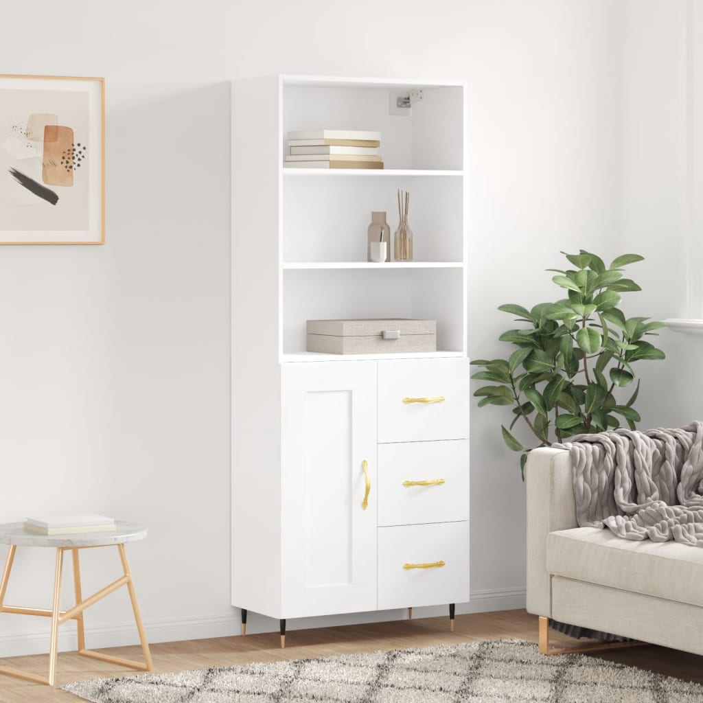 Highboard White 69,5x34x180 cm Engineered Wood