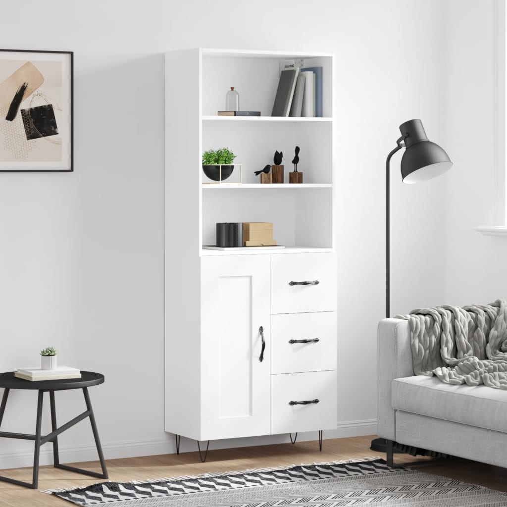 Highboard White 69,5x34x180 cm Engineered Wood