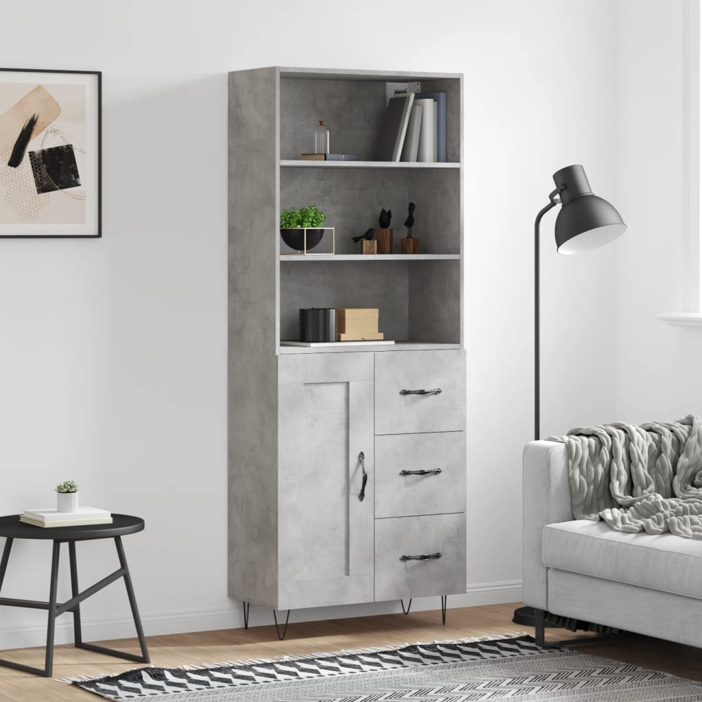 Highboard Concrete Grey 69,5x34x180 cm Engineered Wood