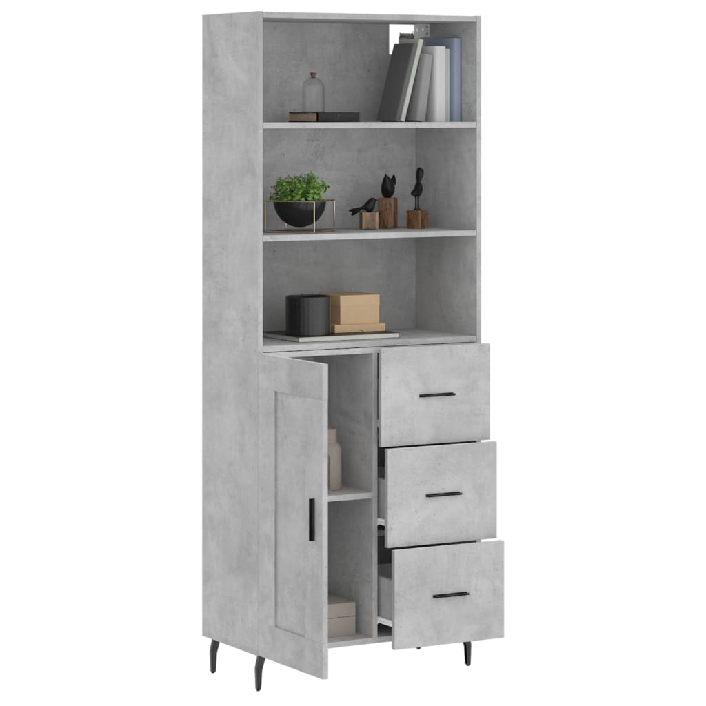 Highboard Concrete Grey 69.5x34x180 cm Engineered Wood