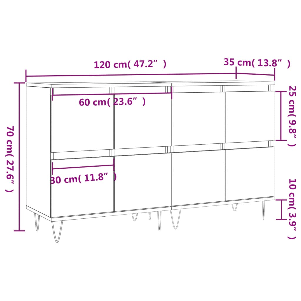 vidaXL Sideboards 2 pcs White Engineered Wood