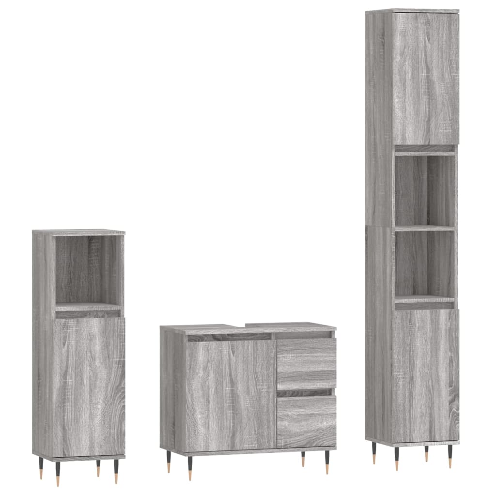 vidaXL 3 Piece Bathroom Furniture Set Grey Sonoma Engineered Wood