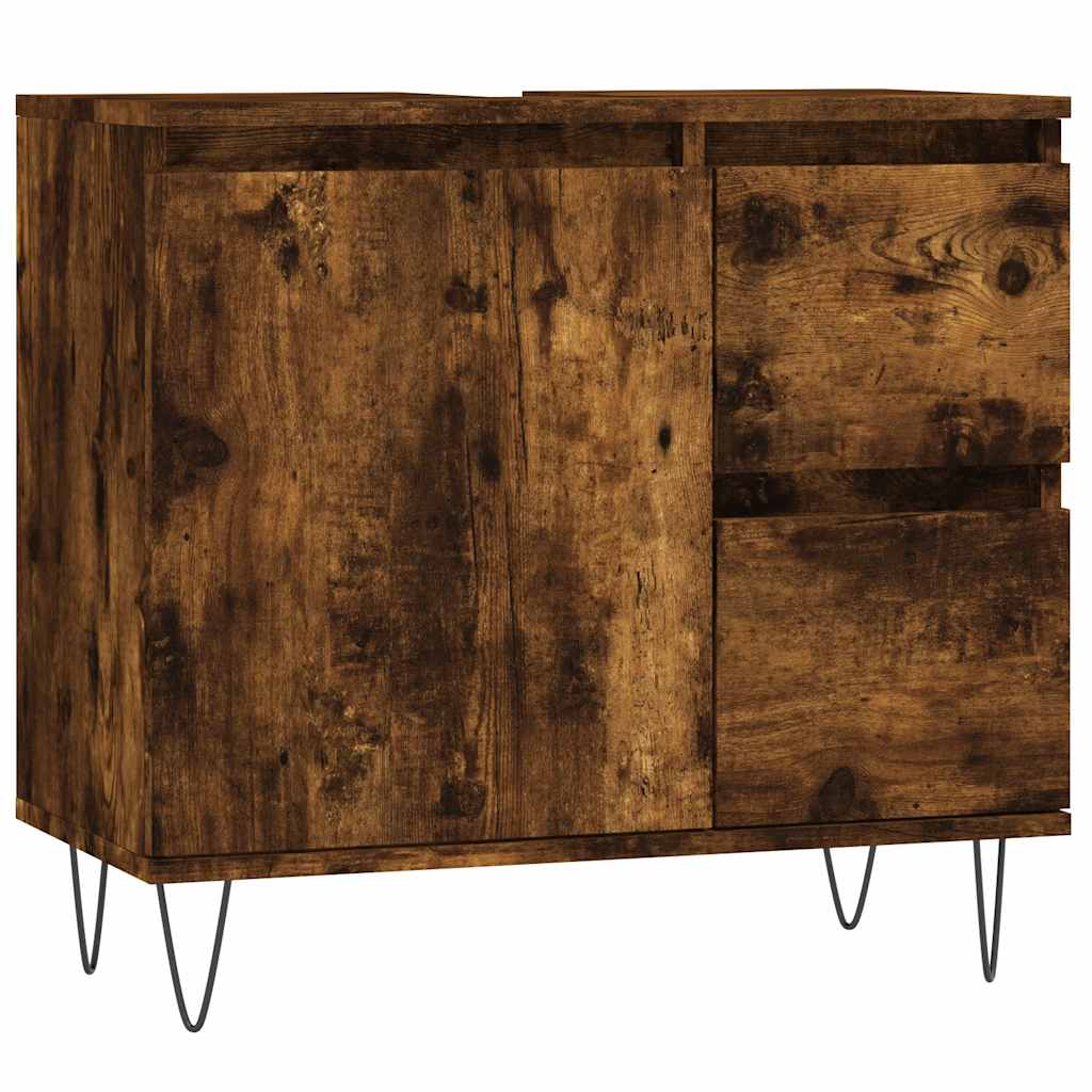 3 Piece Bathroom Furniture Set Smoked Oak Engineered Wood