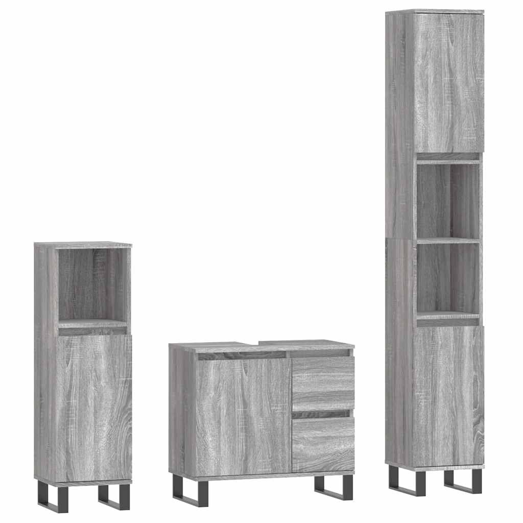 3 Piece Bathroom Furniture Set Grey Sonoma Engineered Wood
