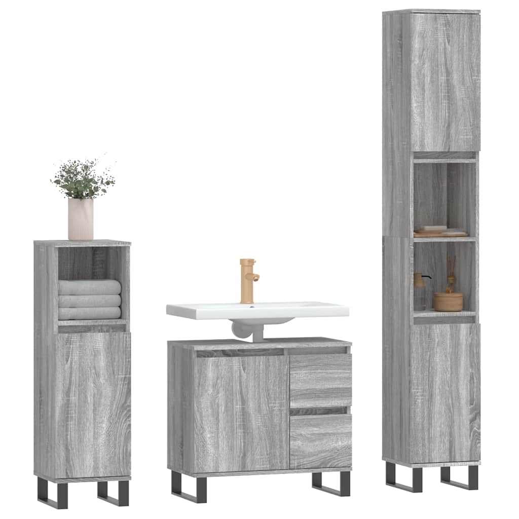 3 Piece Bathroom Furniture Set Grey Sonoma Engineered Wood