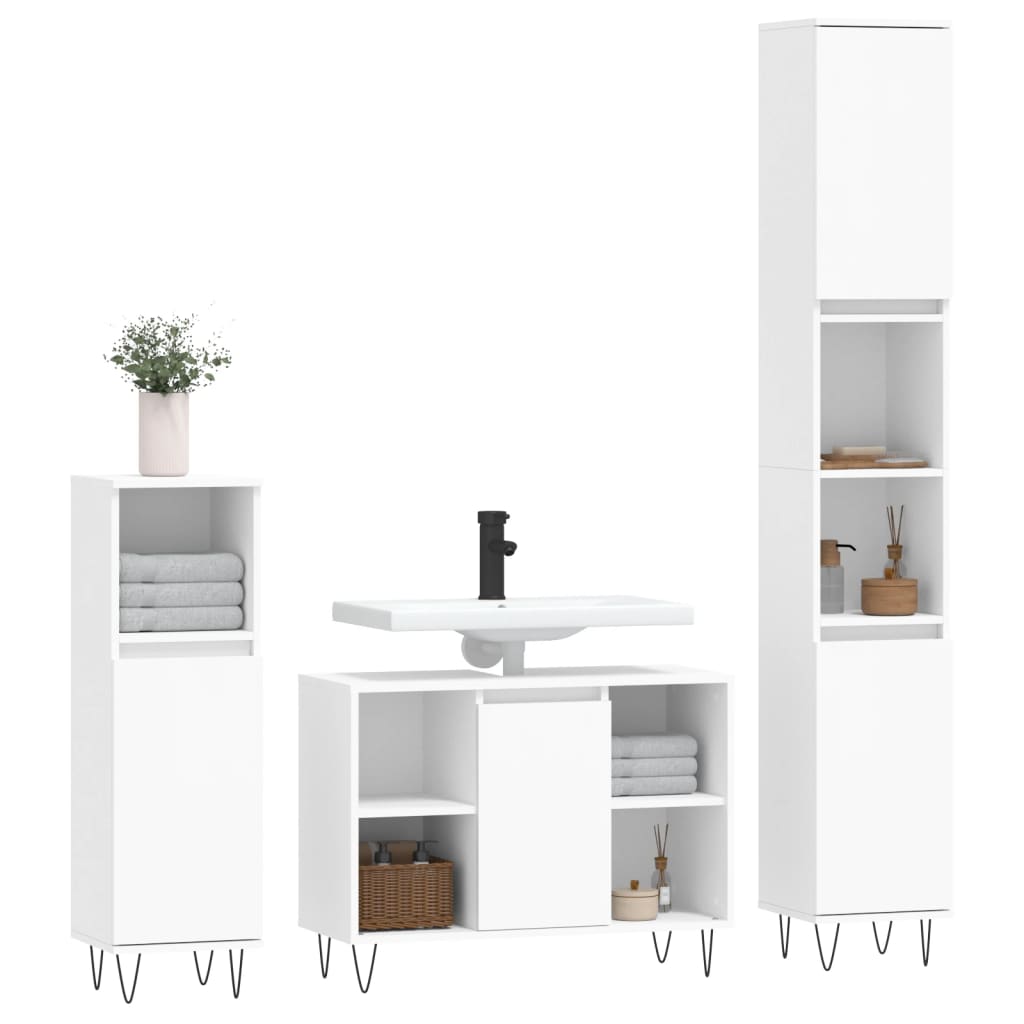 vidaXL 3 Piece Bathroom Furniture Set White Engineered Wood