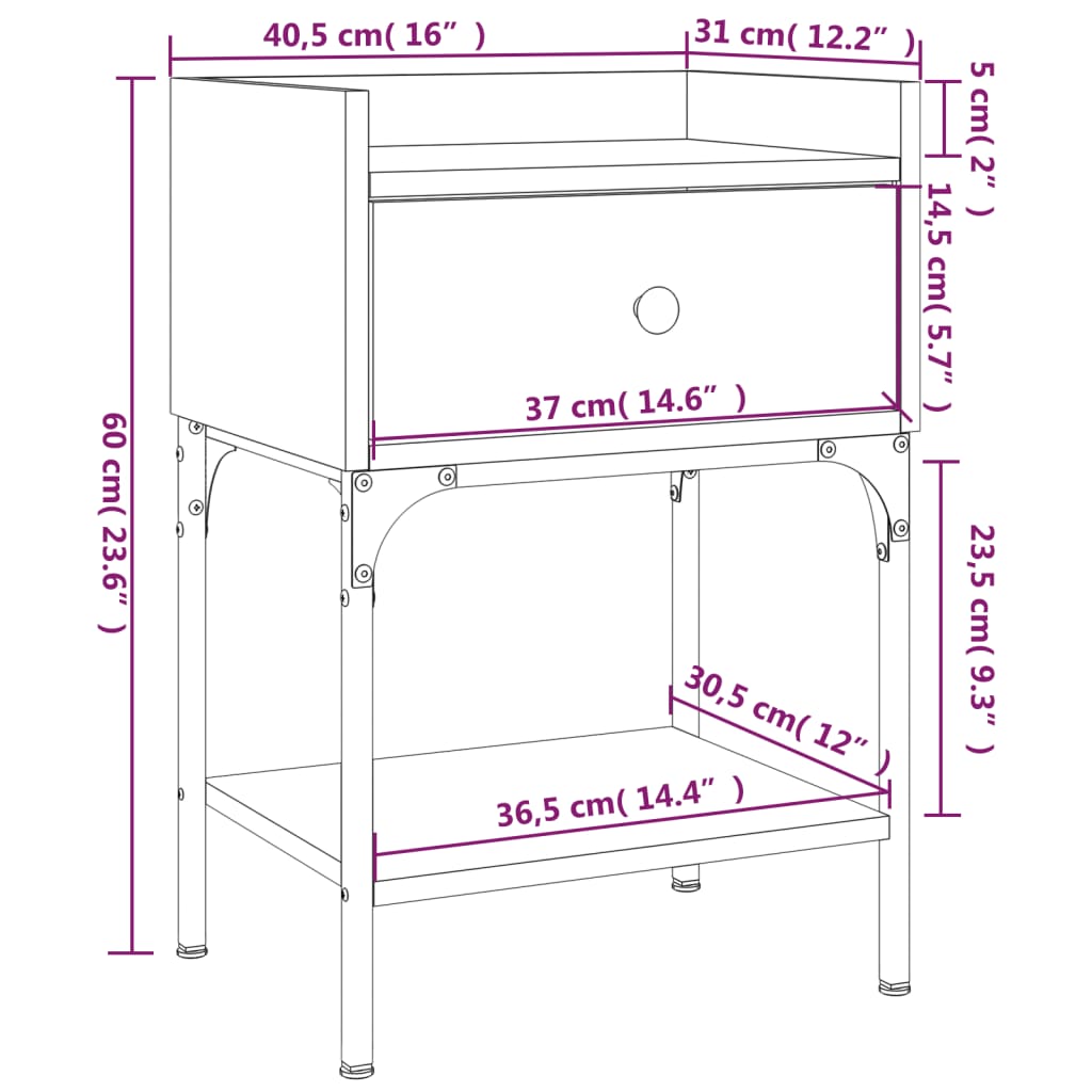 vidaXL Bedside Table Brown Oak 40.5x31x60 cm Engineered Wood