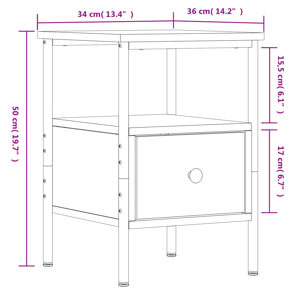 Bedside Cabinets 2 pcs Smoked Oak 34x36x50 cm Engineered Wood
