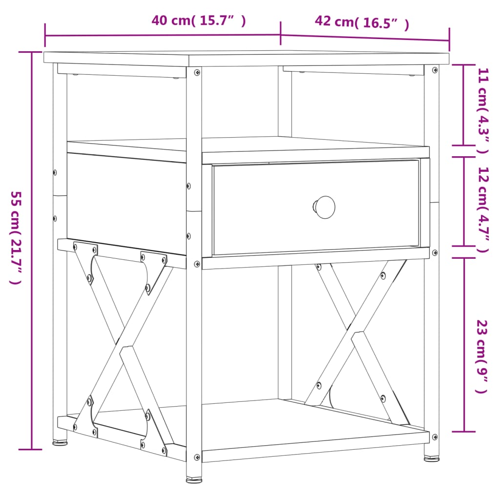 Bedside Cabinet | Sonoma Oak | Engineered wood, iron | 40x42x55 cm