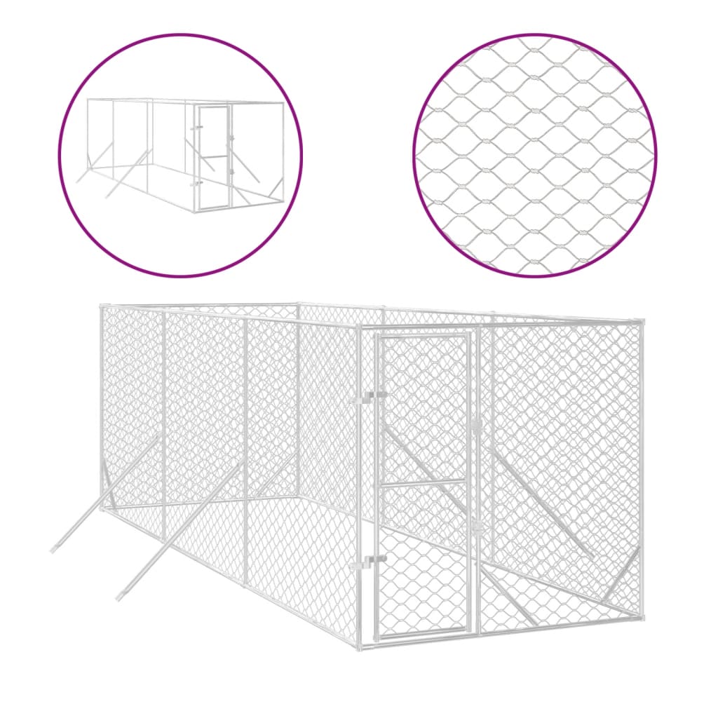 vidaXL Outdoor Dog Kennel Silver 2x6x2 m Galvanised Steel