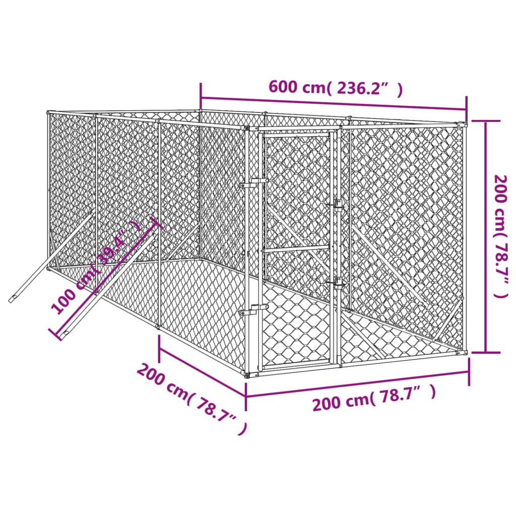 vidaXL Outdoor Dog Kennel Silver 2x6x2 m Galvanised Steel