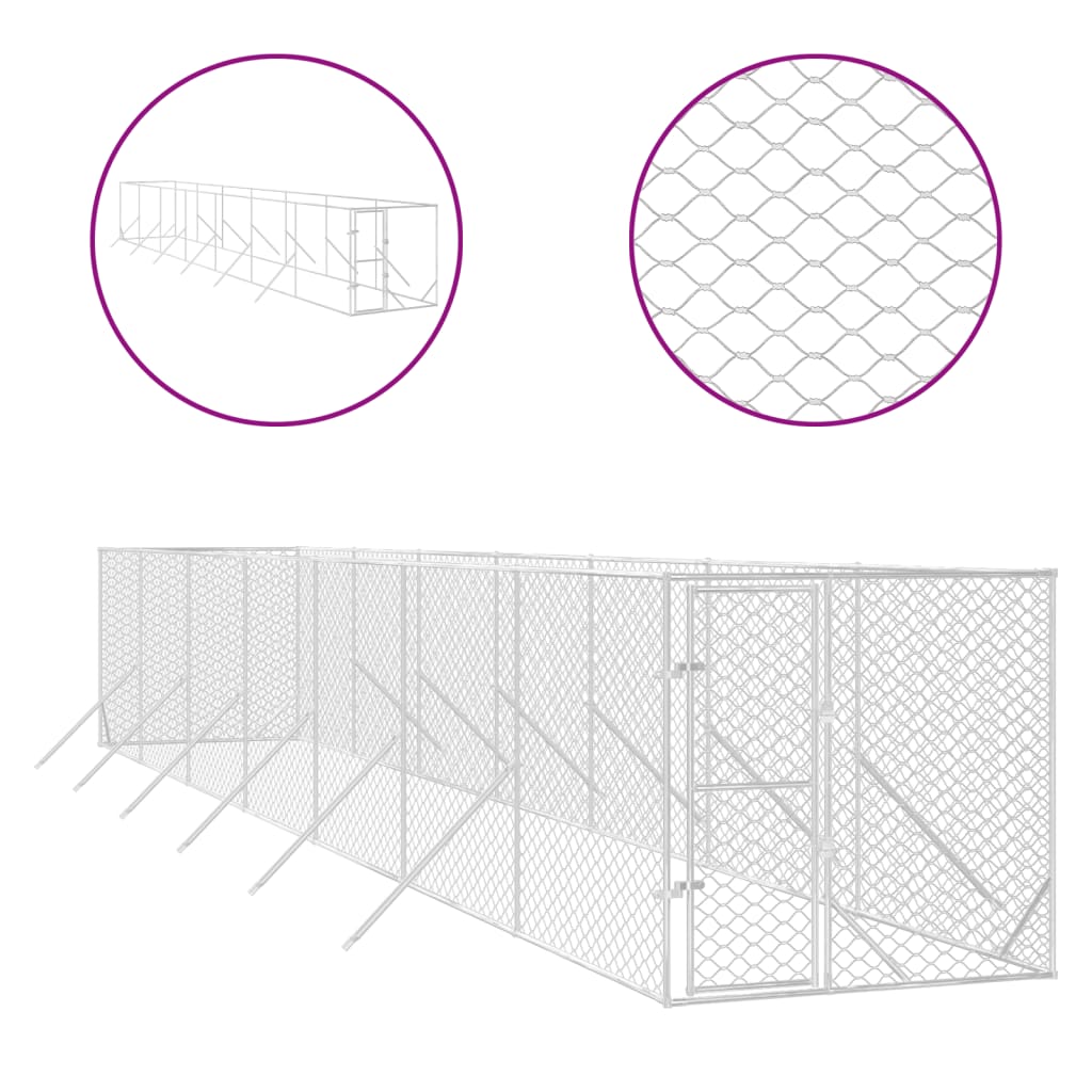 vidaXL Outdoor Dog Kennel Silver 2x14x2 m Galvanised Steel