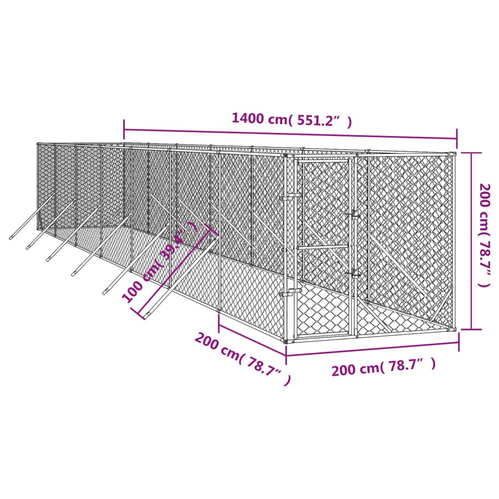 vidaXL Outdoor Dog Kennel Silver 2x14x2 m Galvanised Steel