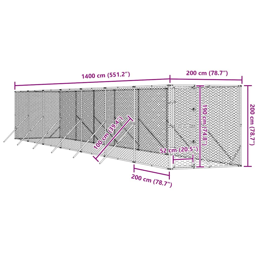 Outdoor Dog Kennel Silver 2x14x2 m Galvanised Steel