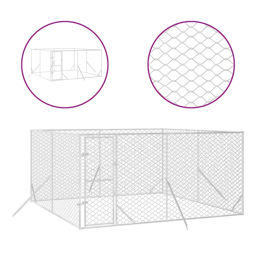 vidaXL Outdoor Dog Kennel Silver 4x4x2 m Galvanised Steel