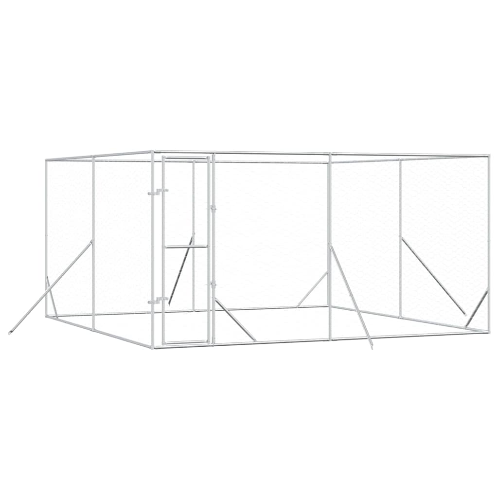Outdoor Dog Kennel Silver 4x4x2 m Galvanised Steel