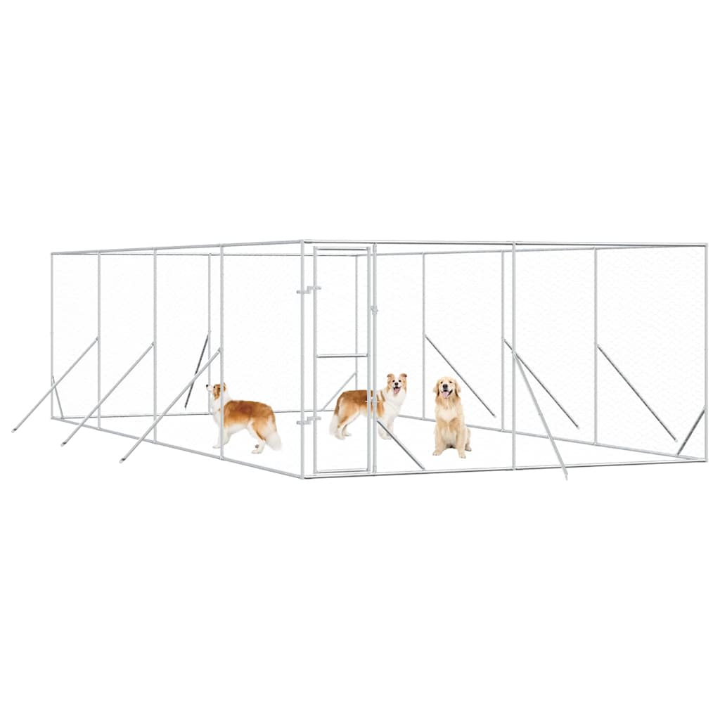Outdoor Dog Kennel Silver 4x8x2 m Galvanised Steel