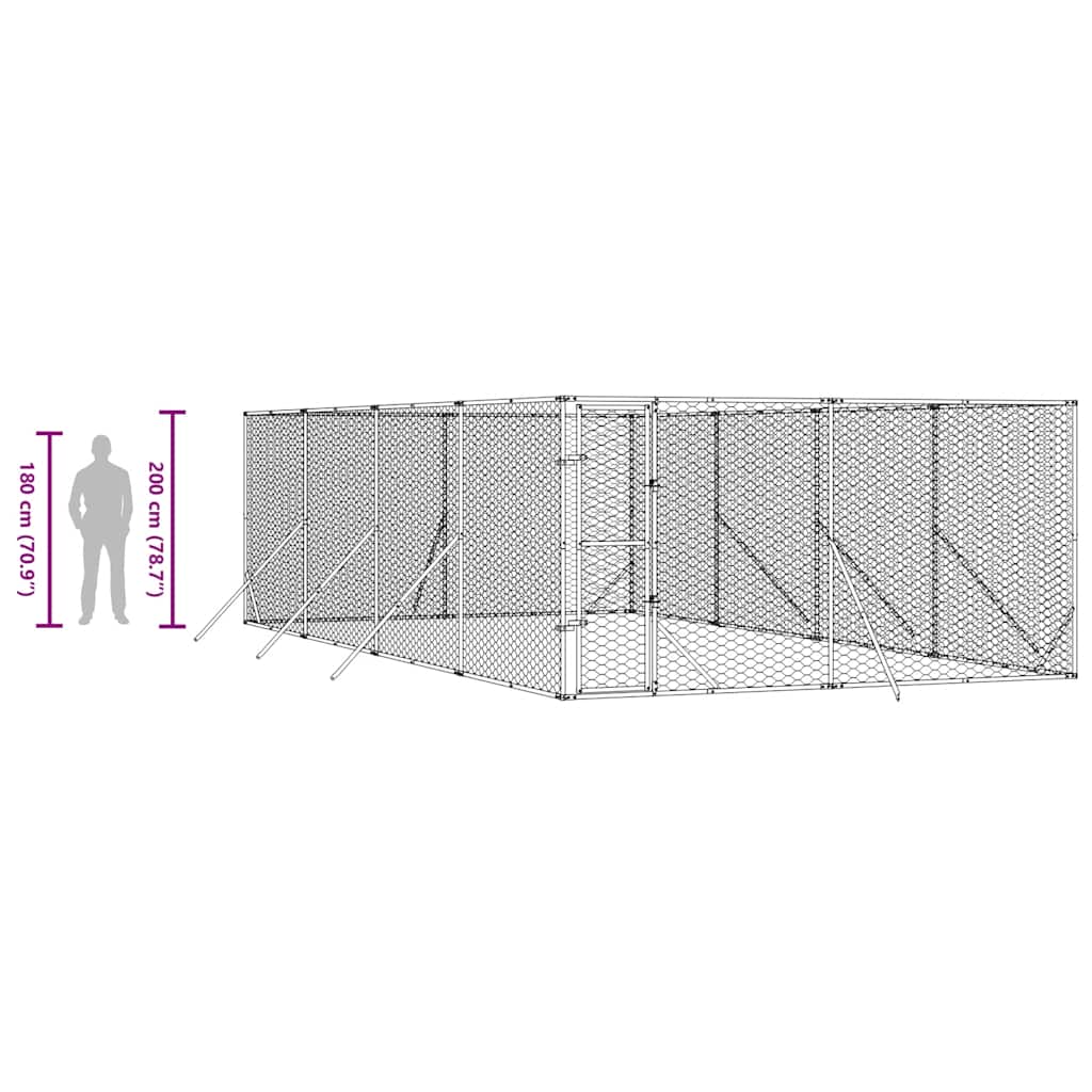 Outdoor Dog Kennel Silver 4x8x2 m Galvanised Steel
