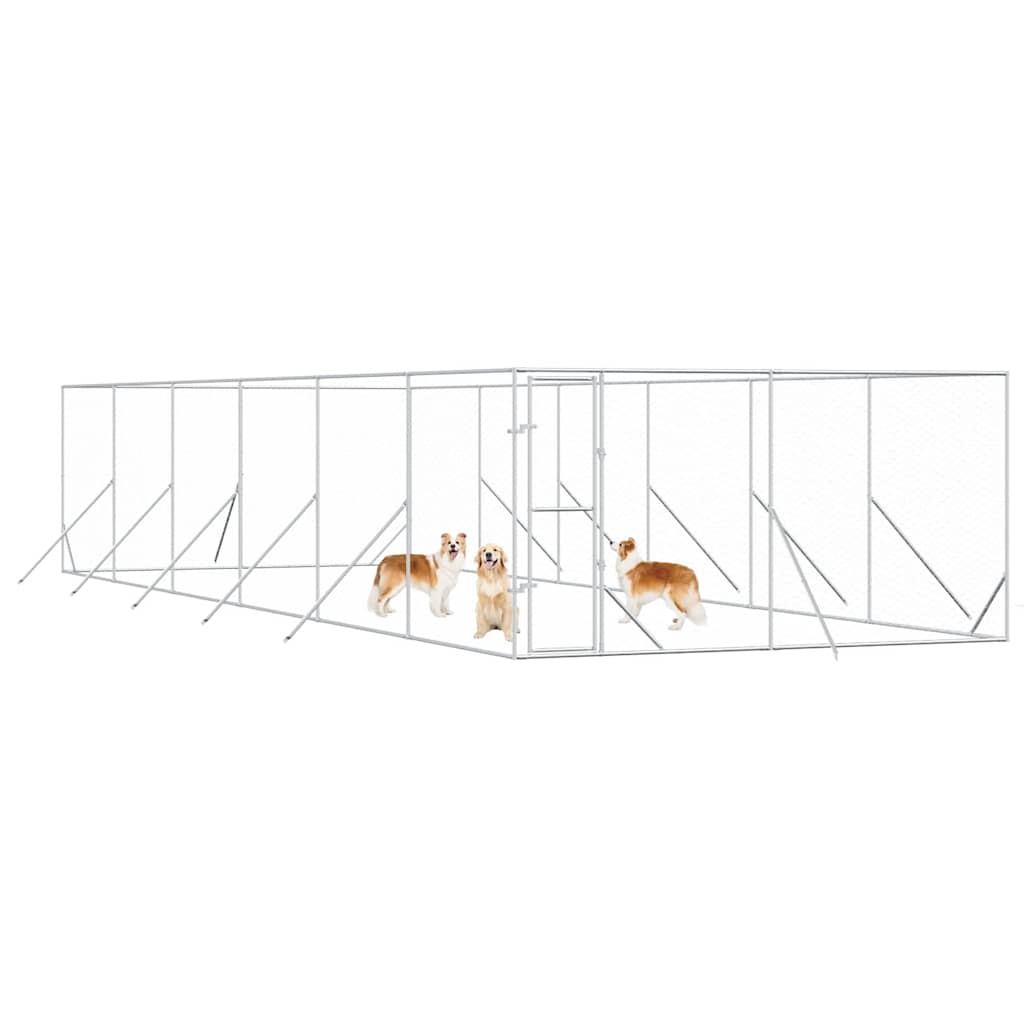 Outdoor Dog Kennel Silver 4x12x2 m Galvanised Steel