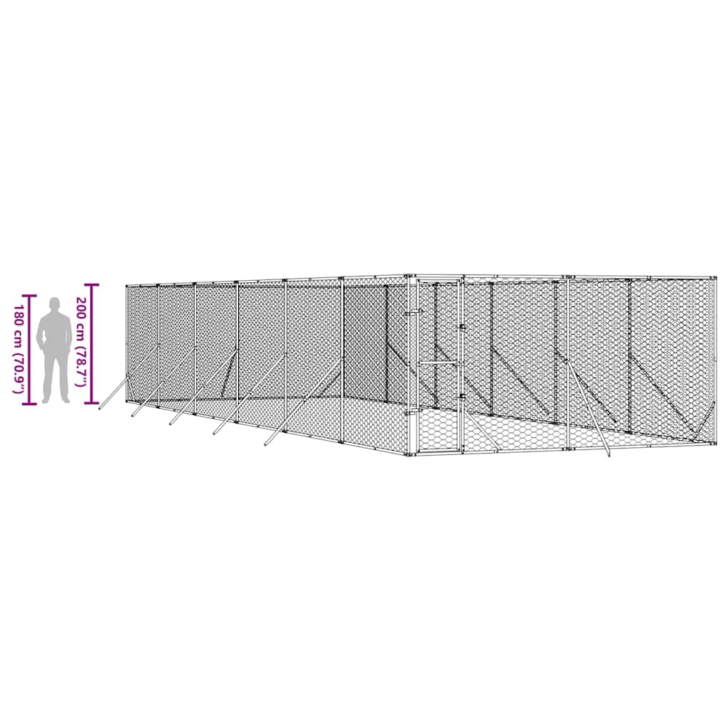 Outdoor Dog Kennel Silver 4x12x2 m Galvanised Steel