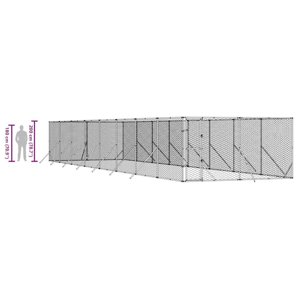 Outdoor Dog Kennel Silver 4x16x2 m Galvanised Steel