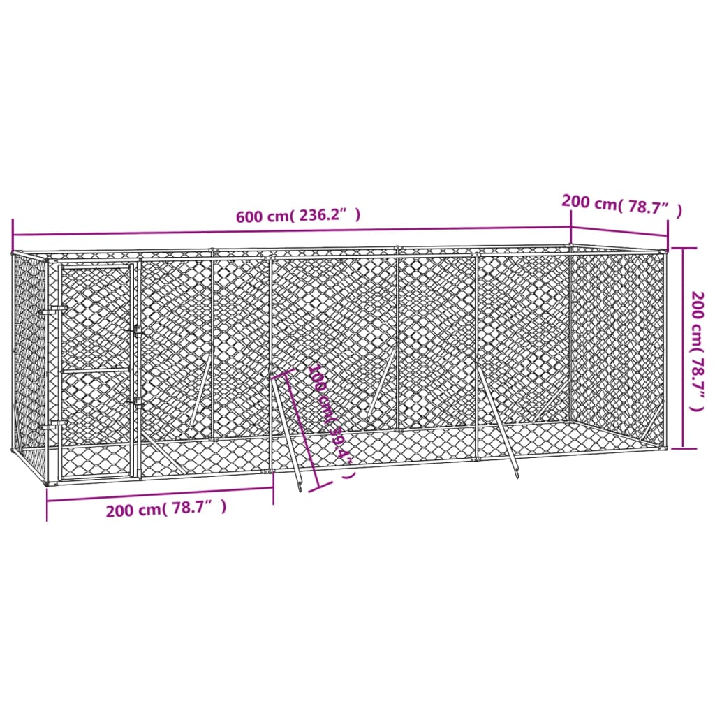 vidaXL Outdoor Dog Kennel Silver 6x2x2 m Galvanised Steel