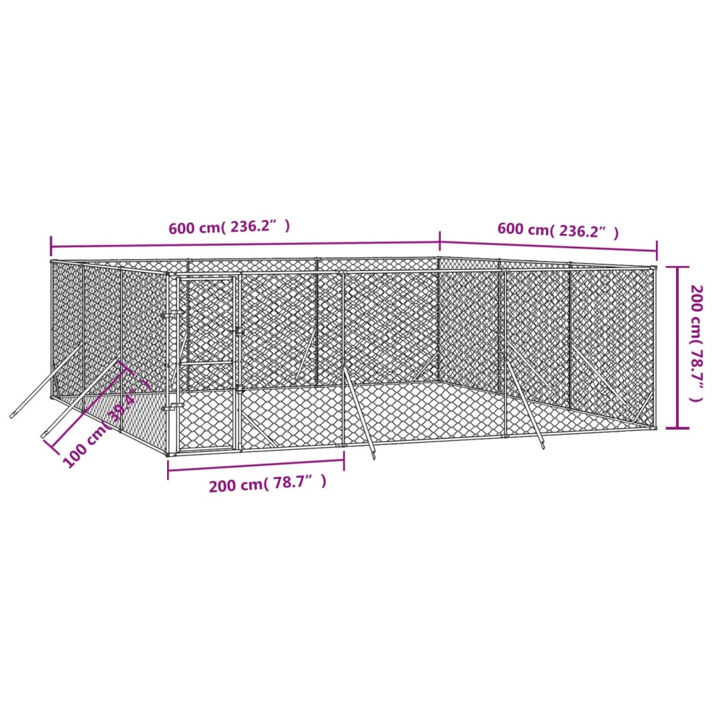 vidaXL Outdoor Dog Kennel Silver 6x6x2 m Galvanised Steel