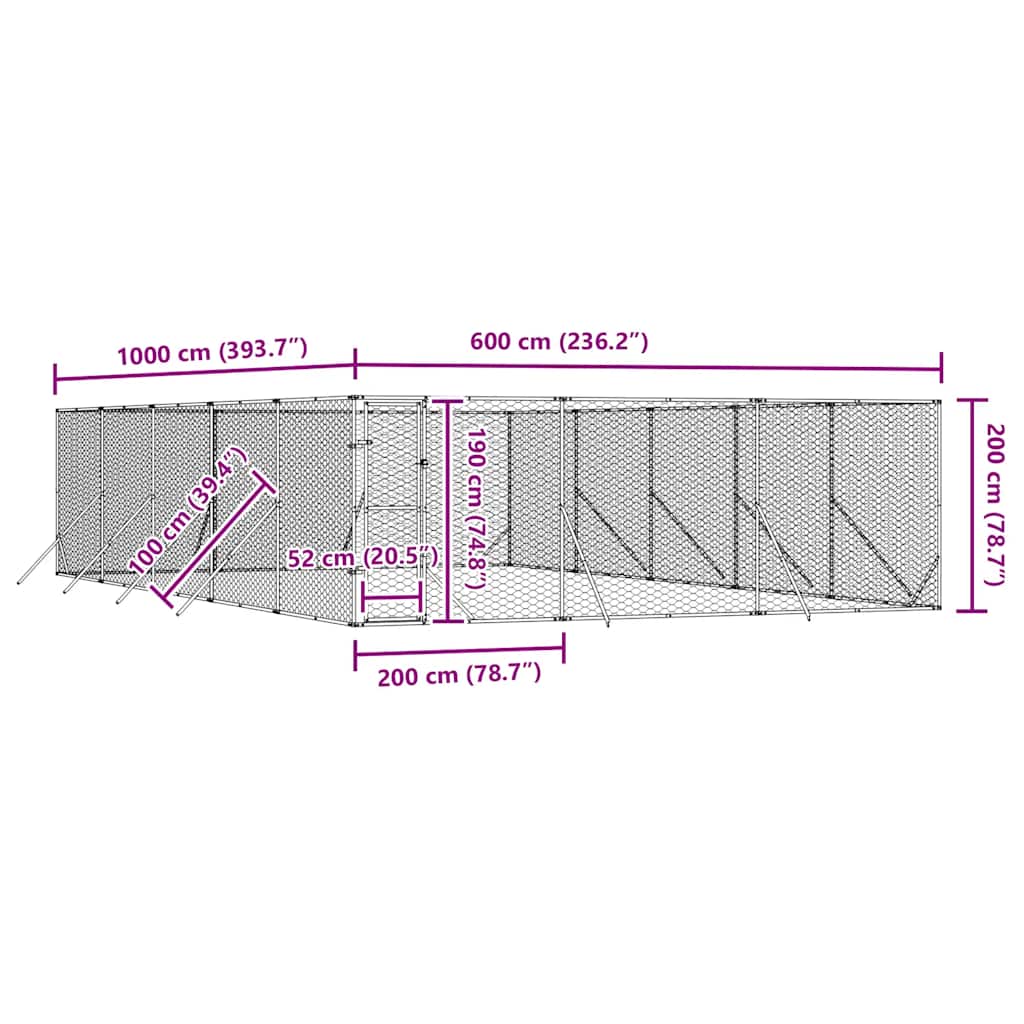 Outdoor Dog Kennel Silver 6x10x2 m Galvanised Steel