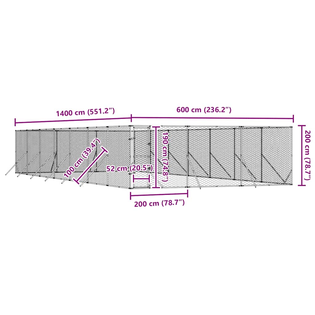 Outdoor Dog Kennel Silver 6x14x2 m Galvanised Steel