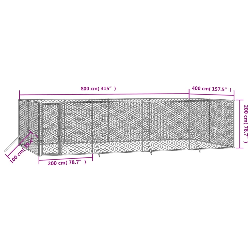 vidaXL Outdoor Dog Kennel Silver 8x4x2 m Galvanised Steel