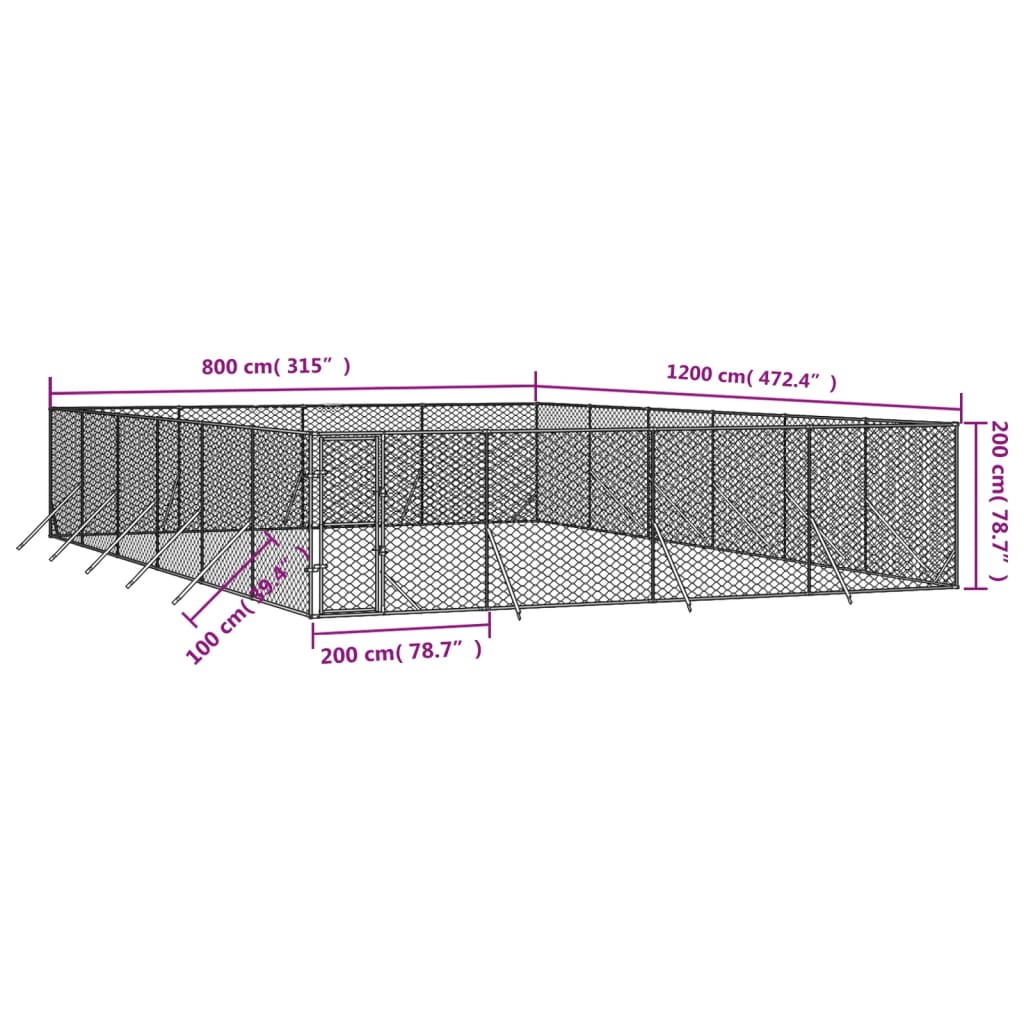 vidaXL Outdoor Dog Kennel Silver 8x12x2 m Galvanised Steel