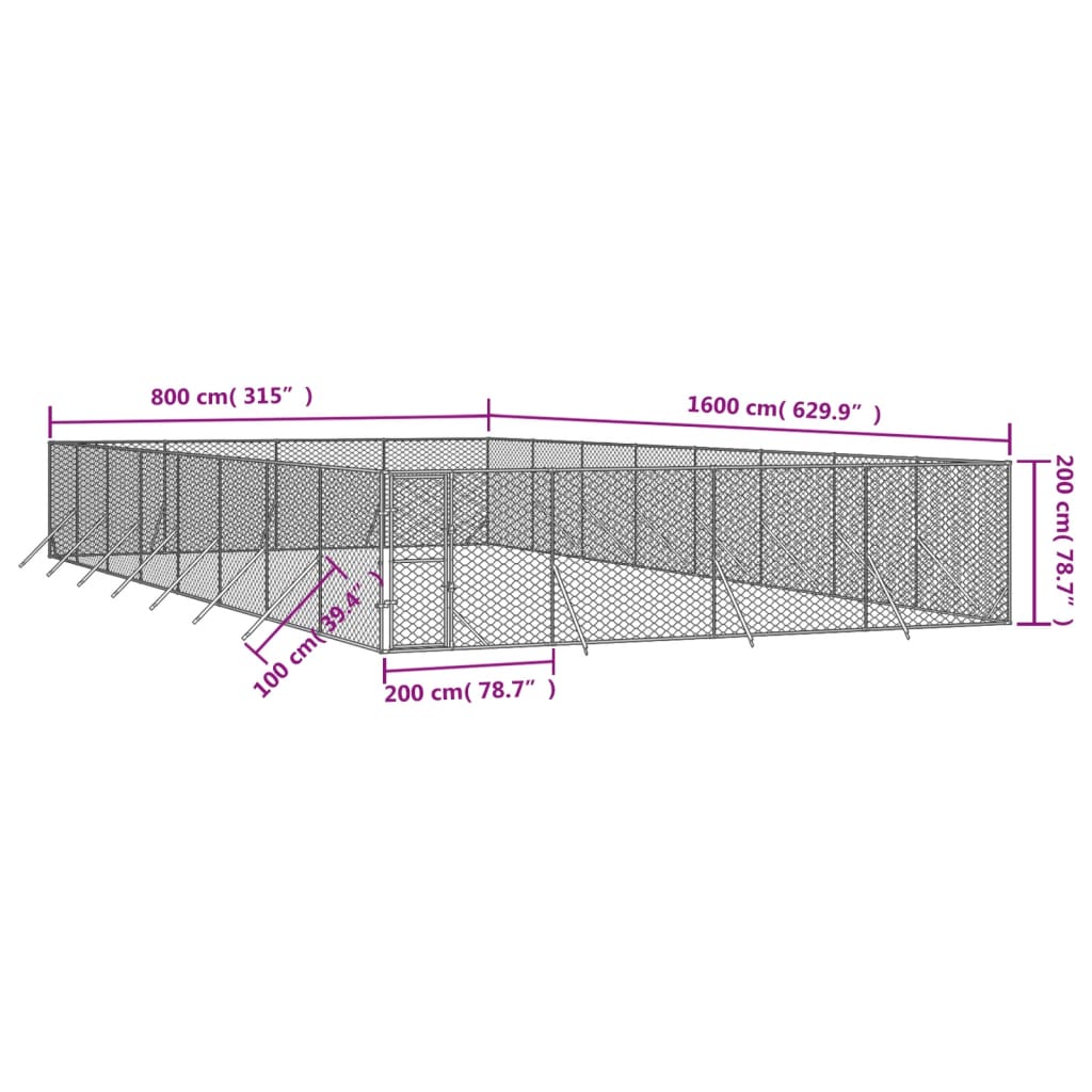 vidaXL Outdoor Dog Kennel Silver 8x16x2 m Galvanised Steel