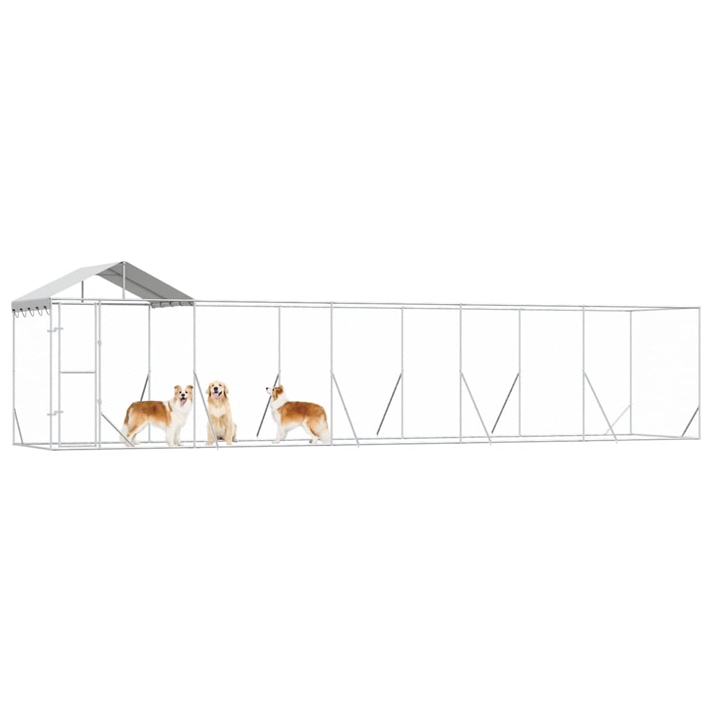 Outdoor Dog Kennel with Roof Silver 10x2x2,5 m Galvanised Steel