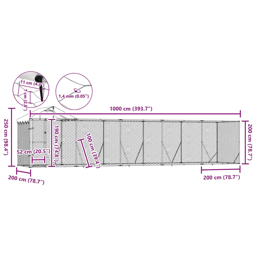 Outdoor Dog Kennel with Roof Silver 10x2x2,5 m Galvanised Steel