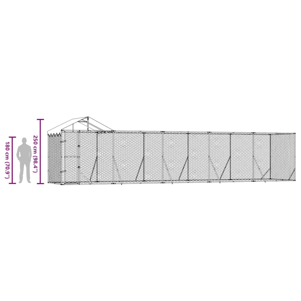 Outdoor Dog Kennel with Roof Silver 10x2x2,5 m Galvanised Steel