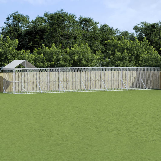 Outdoor Dog Kennel with Roof Silver 14x2x2.5 m Galvanised Steel