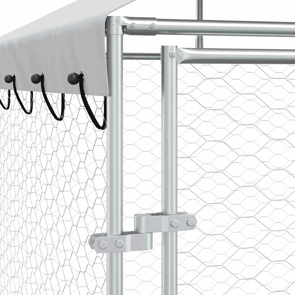 Outdoor Dog Kennel with Roof Silver 4x4x2.5 m Galvanised Steel