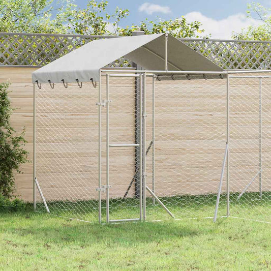 Outdoor Dog Kennel with Roof Silver 4x4x2.5 m Galvanised Steel