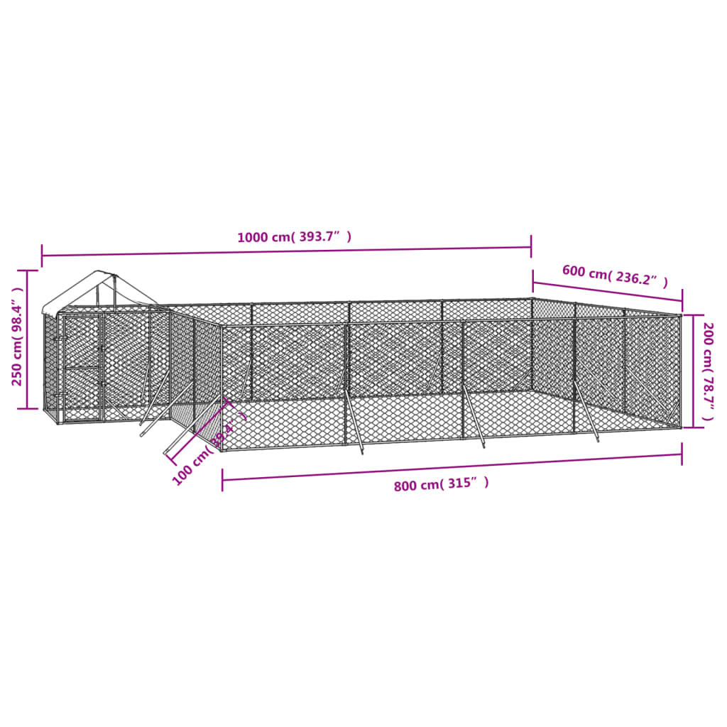 Outdoor Dog Kennel with Roof Silver 10x6x2.5 m Galvanised Steel