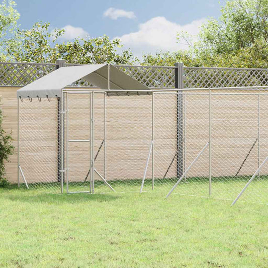 Outdoor Dog Kennel with Roof Silver 10x8x2.5 m Galvanised Steel