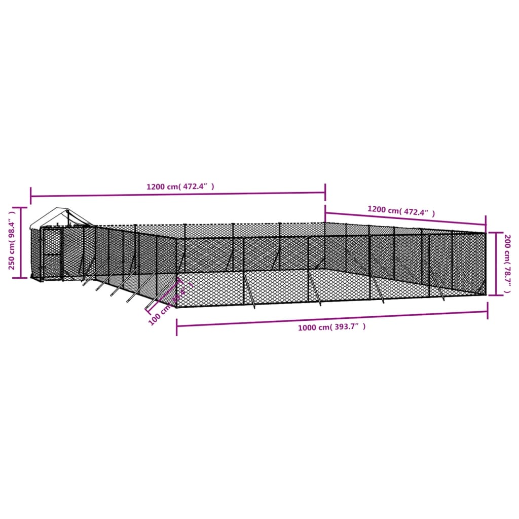 Outdoor Dog Kennel with Roof Silver 12x12x2.5 m Galvanised Steel