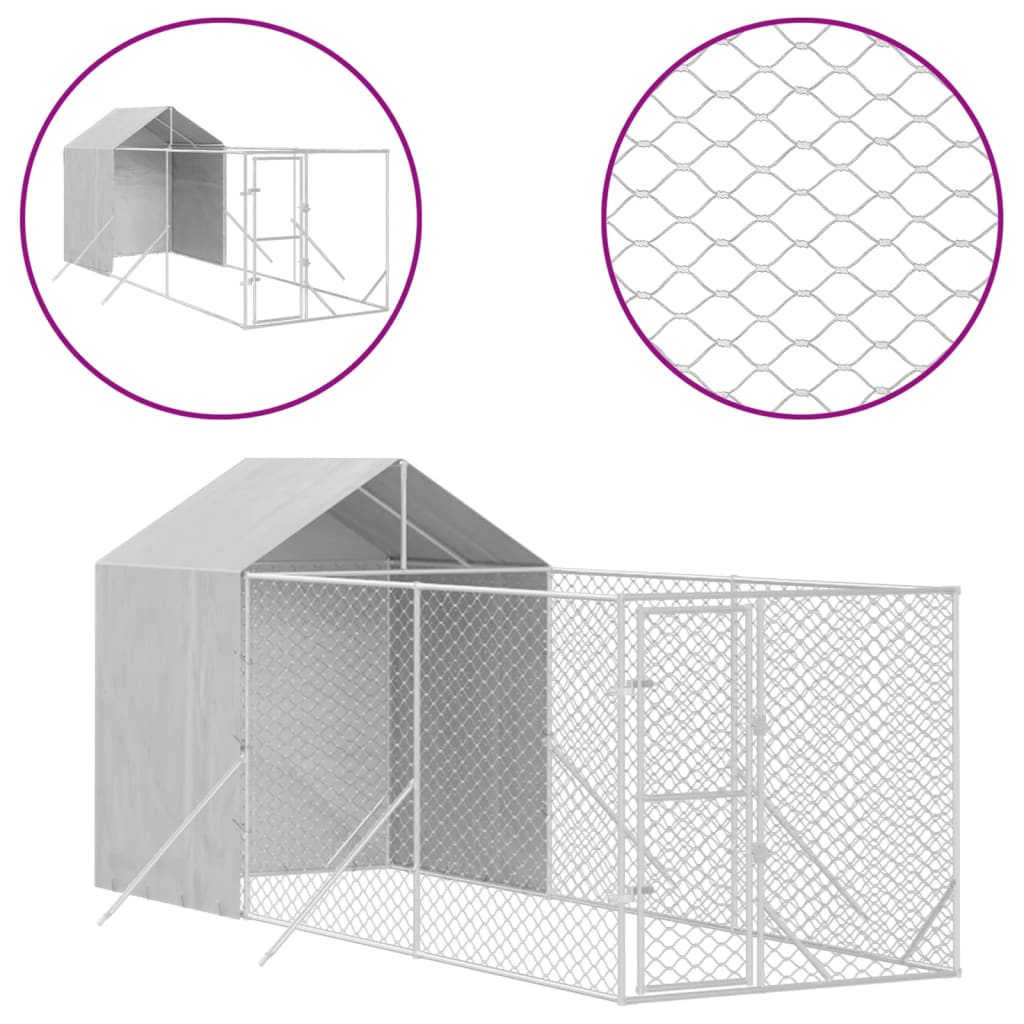 Outdoor Dog Kennel with Roof Silver 2x6x2.5 m Galvanised Steel