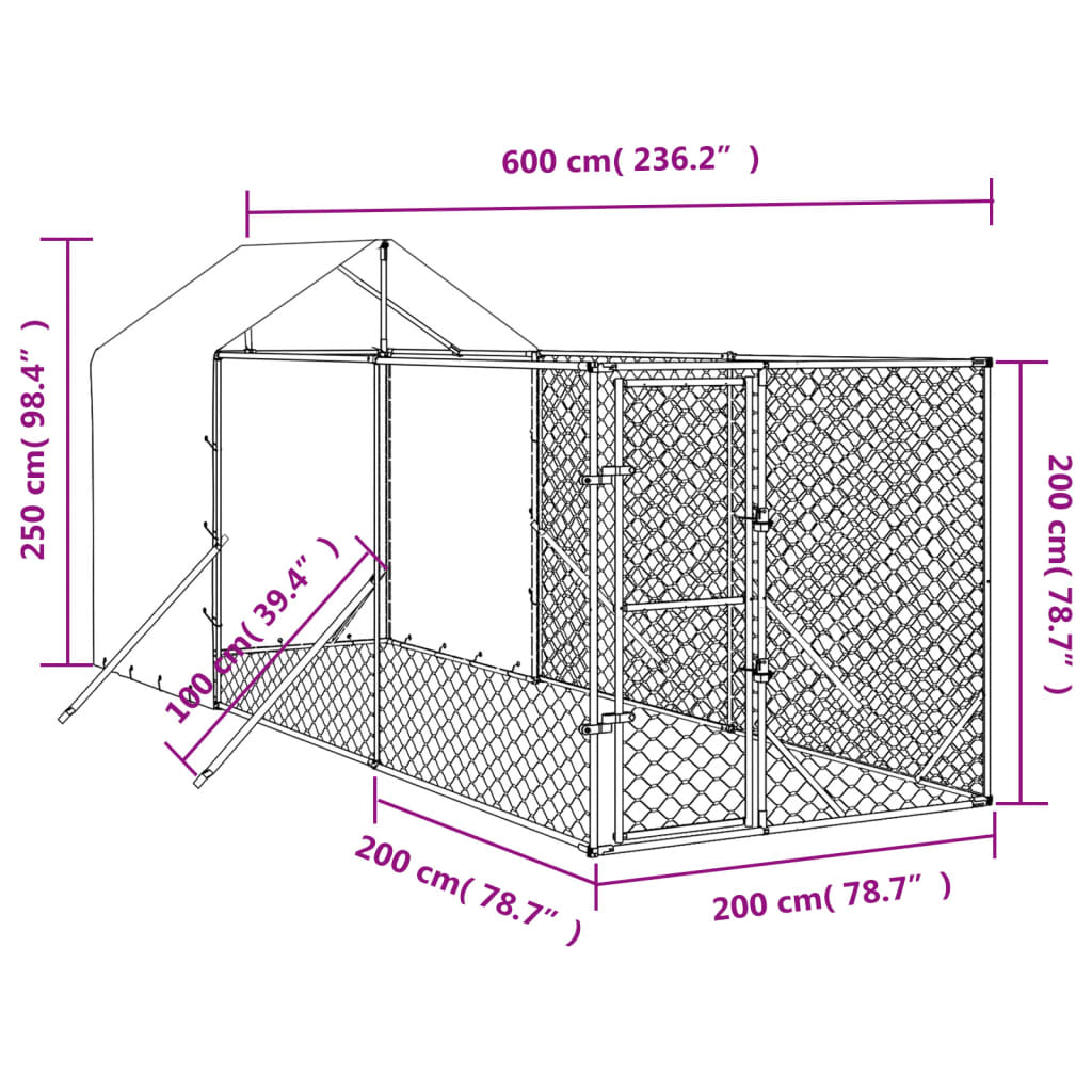 Outdoor Dog Kennel with Roof Silver 2x6x2.5 m Galvanised Steel