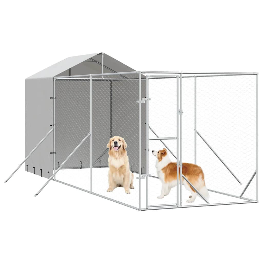Outdoor Dog Kennel with Roof Silver 2x6x2,5 m Galvanised Steel