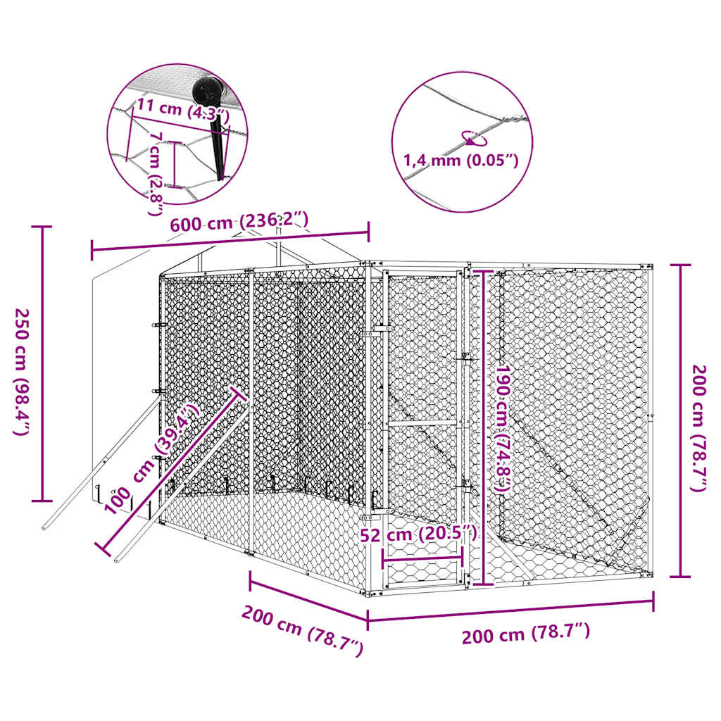 Outdoor Dog Kennel with Roof Silver 2x6x2,5 m Galvanised Steel