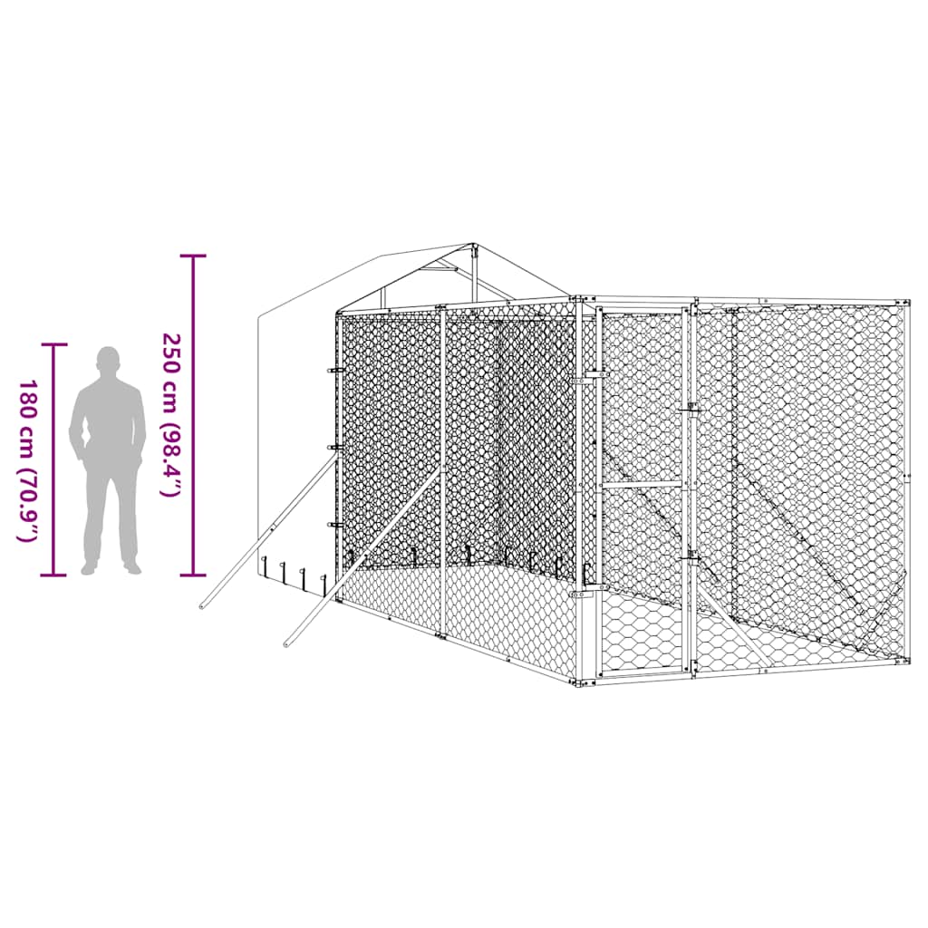 Outdoor Dog Kennel with Roof Silver 2x6x2,5 m Galvanised Steel