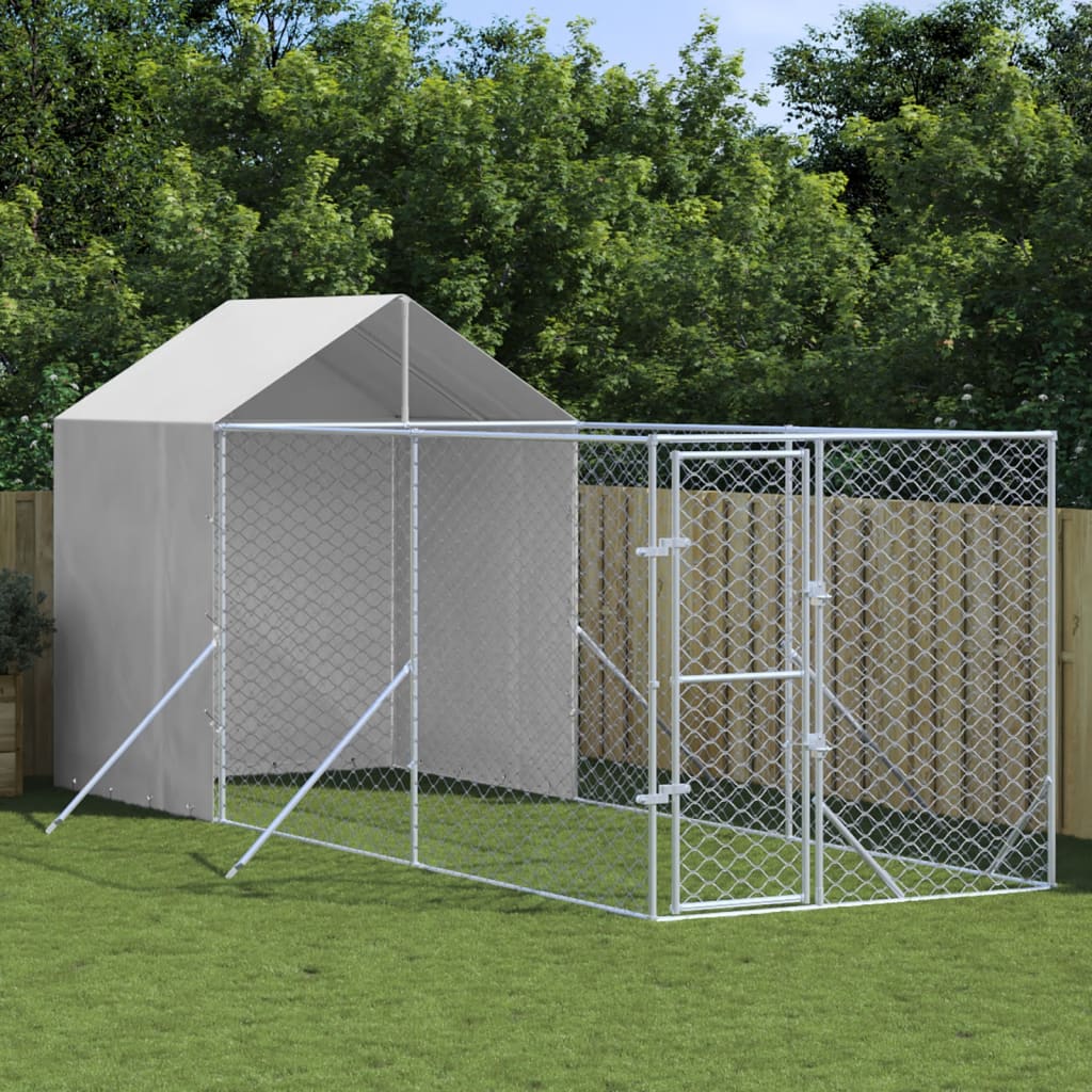 Outdoor Dog Kennel with Roof Silver 2x6x2.5 m Galvanised Steel