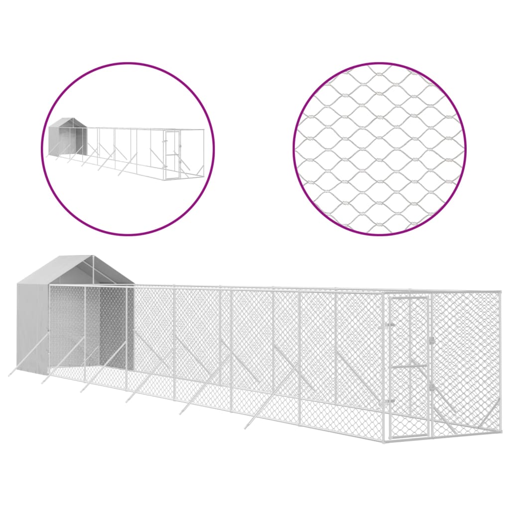 Outdoor Dog Kennel with Roof Silver 2x14x2.5 m Galvanised Steel