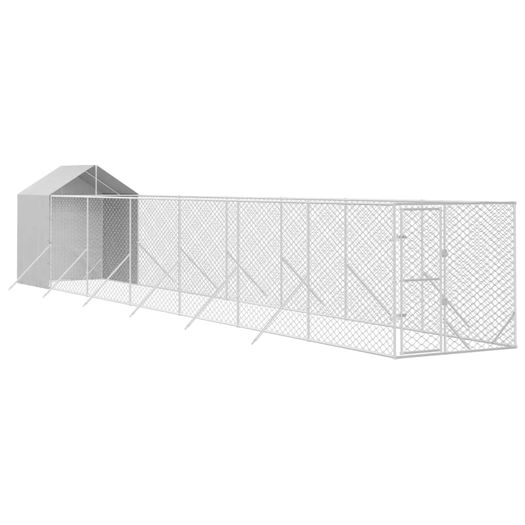 Outdoor Dog Kennel with Roof Silver 2x14x2.5 m Galvanised Steel