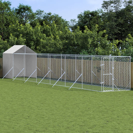 Outdoor Dog Kennel with Roof Silver 2x14x2.5 m Galvanised Steel